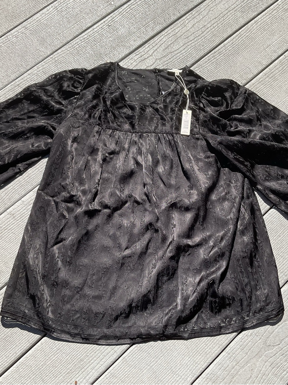 Max Studio Black (See through) Texture Long Balloon Sleeve Tunic Top NWT